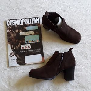 Brown Suede Square Toe Zip up Boot